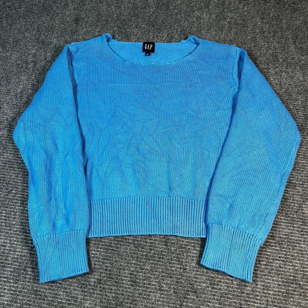 GAP Pullover Sweater Womens XL Blue Excellent Raw Neck Shaker Knit Chunky